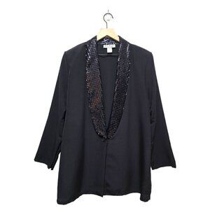 Jeri Marque Vintage Black Sequin Sheer Long Dressy Formal Blazer Jacket Sz M